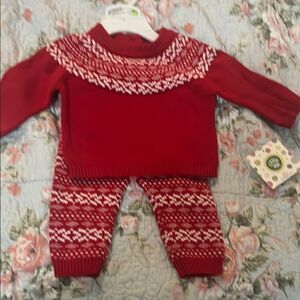 Little me Red Knit Sweater and Pants Set